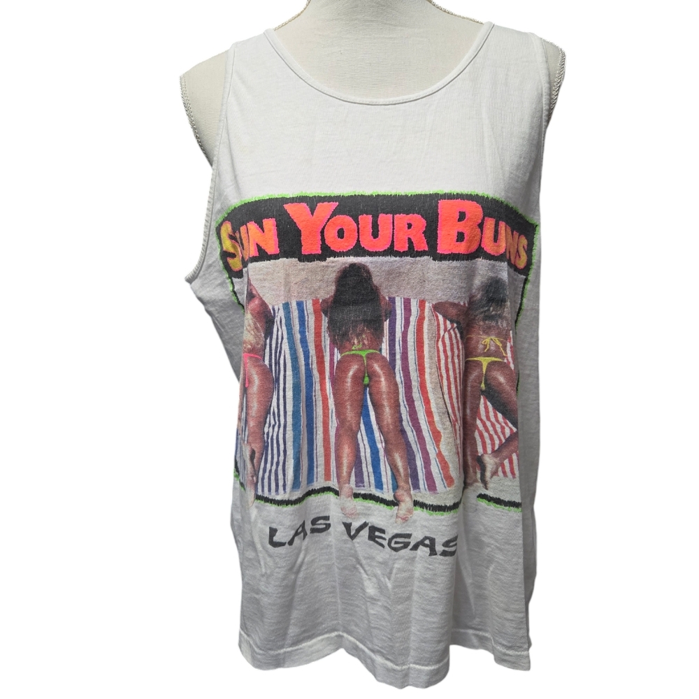 Vintage 1990s Y2K Sun Your Buns Las Vegas tank top